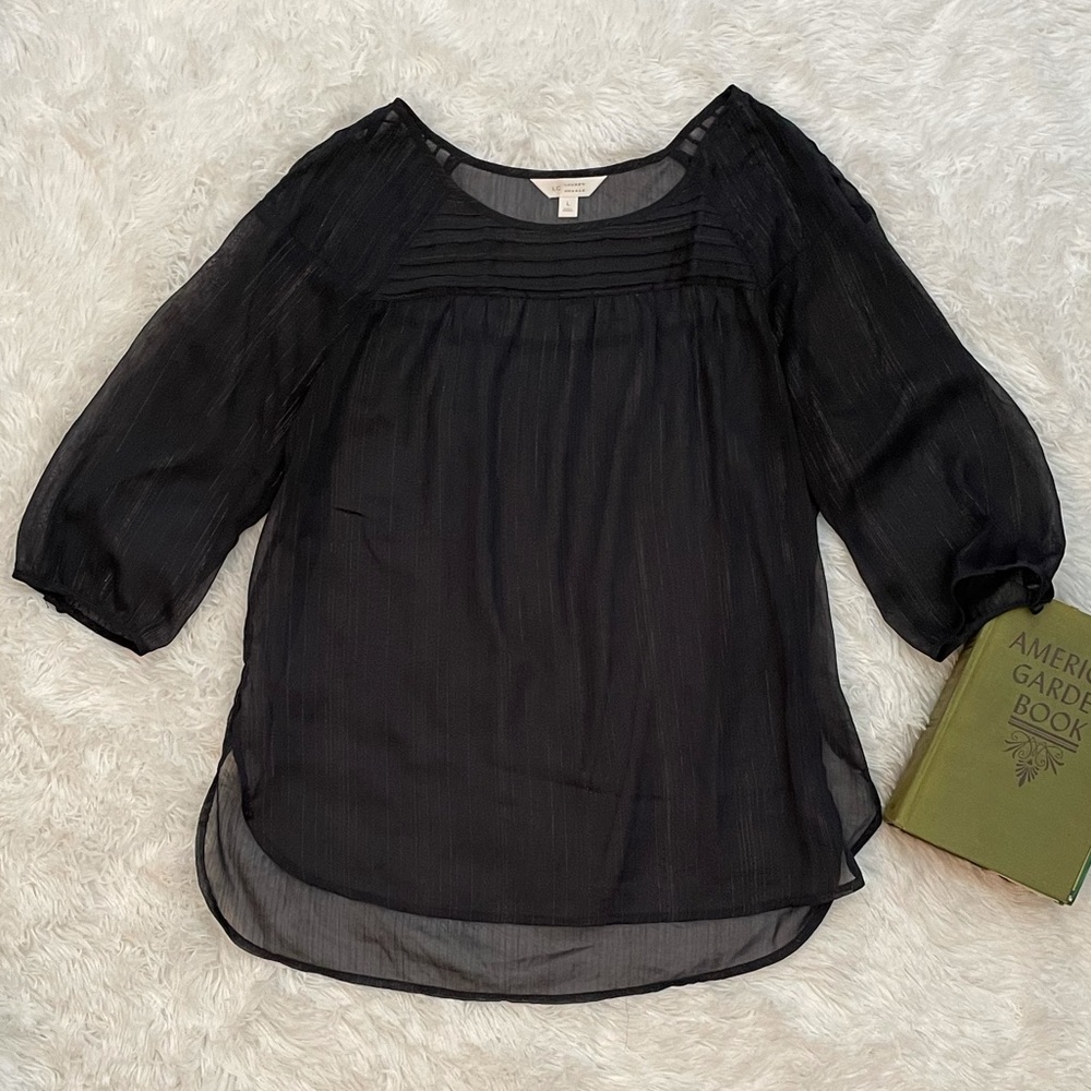 LC Navy Sheer Blouse w Metallic Thread Detail